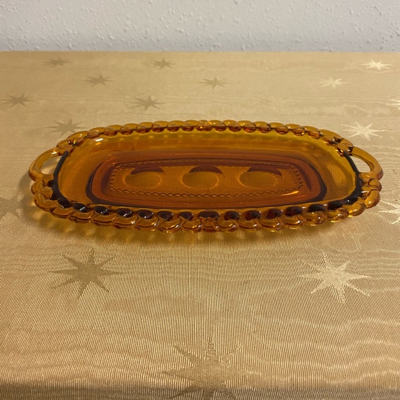 Vintage Indiana Glass Amber Kings Thumbprint Sugar and Creamer Set With Tray - Picture 3 of 13